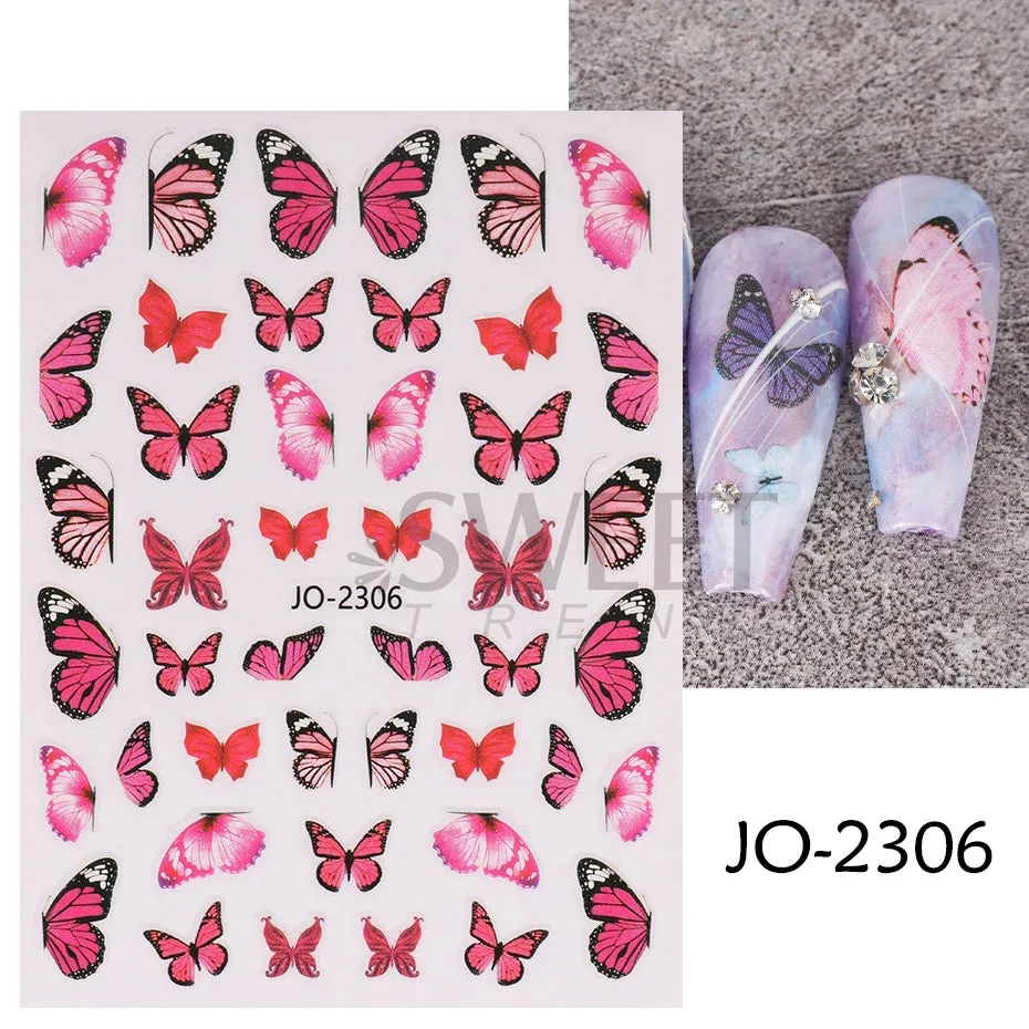Joskaa 5D Black And White Butterfly Nails Stickers Luxury Embossed Nail Art Decals Cool Girl Text Lettering Sticker Manicure Decoration