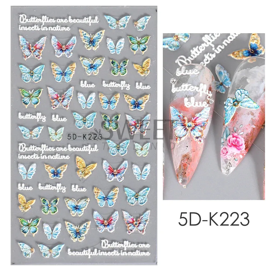 Joskaa 5D Black And White Butterfly Nails Stickers Luxury Embossed Nail Art Decals Cool Girl Text Lettering Sticker Manicure Decoration