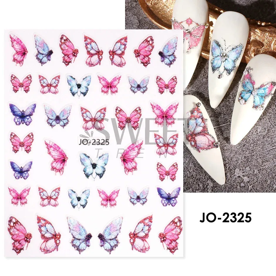 Joskaa 5D Black And White Butterfly Nails Stickers Luxury Embossed Nail Art Decals Cool Girl Text Lettering Sticker Manicure Decoration