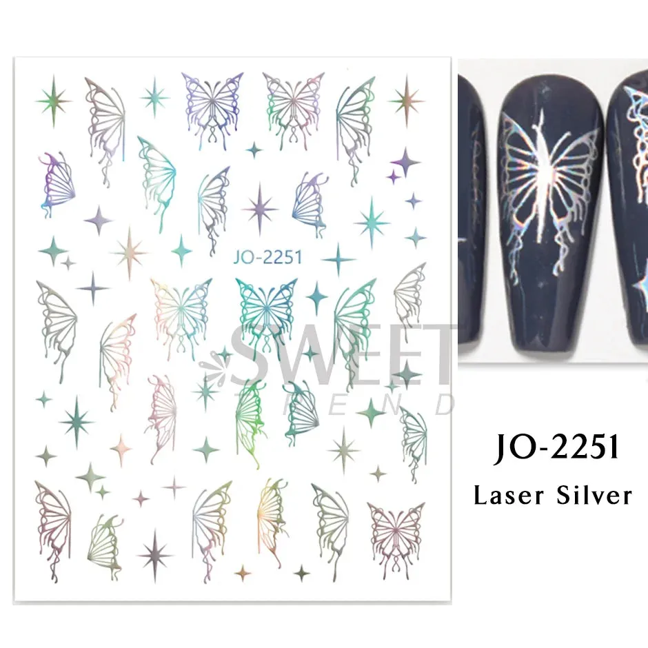 Joskaa 5D Black And White Butterfly Nails Stickers Luxury Embossed Nail Art Decals Cool Girl Text Lettering Sticker Manicure Decoration