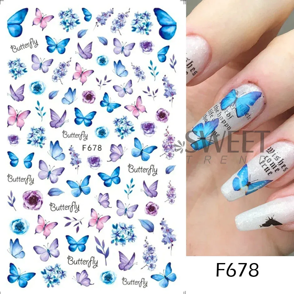 Joskaa 5D Black And White Butterfly Nails Stickers Luxury Embossed Nail Art Decals Cool Girl Text Lettering Sticker Manicure Decoration