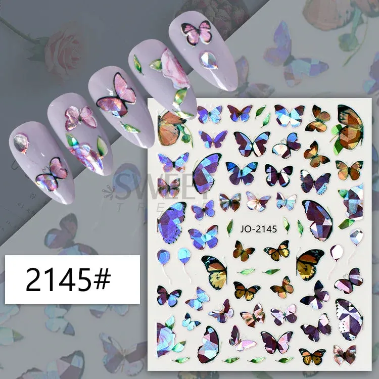 Joskaa 5D Black And White Butterfly Nails Stickers Luxury Embossed Nail Art Decals Cool Girl Text Lettering Sticker Manicure Decoration