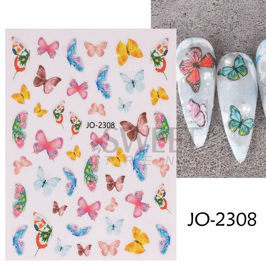 Joskaa 5D Black And White Butterfly Nails Stickers Luxury Embossed Nail Art Decals Cool Girl Text Lettering Sticker Manicure Decoration