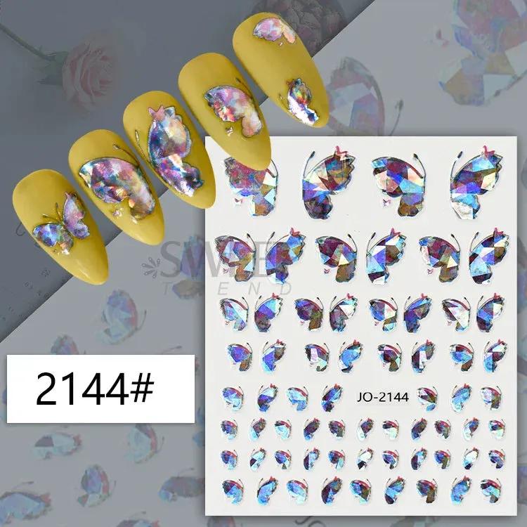 Joskaa 5D Black And White Butterfly Nails Stickers Luxury Embossed Nail Art Decals Cool Girl Text Lettering Sticker Manicure Decoration