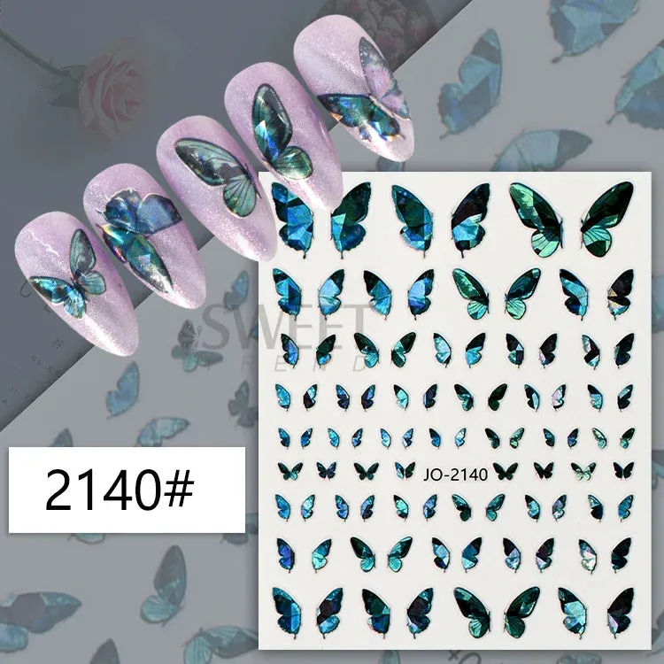 Joskaa 5D Black And White Butterfly Nails Stickers Luxury Embossed Nail Art Decals Cool Girl Text Lettering Sticker Manicure Decoration