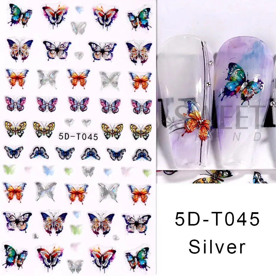 Joskaa 5D Black And White Butterfly Nails Stickers Luxury Embossed Nail Art Decals Cool Girl Text Lettering Sticker Manicure Decoration