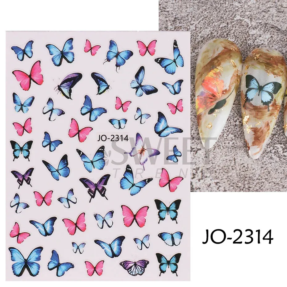 Joskaa 5D Black And White Butterfly Nails Stickers Luxury Embossed Nail Art Decals Cool Girl Text Lettering Sticker Manicure Decoration