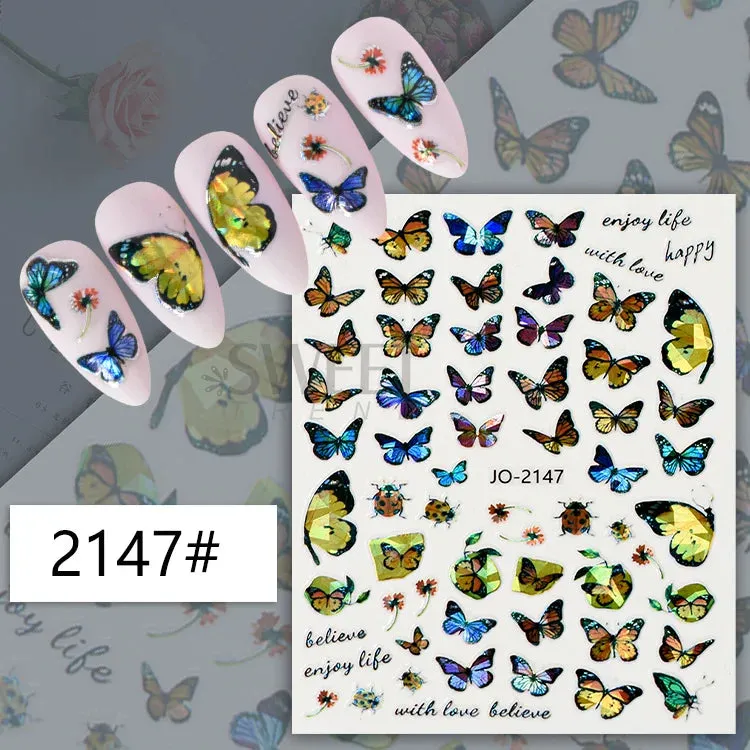 Joskaa 5D Black And White Butterfly Nails Stickers Luxury Embossed Nail Art Decals Cool Girl Text Lettering Sticker Manicure Decoration