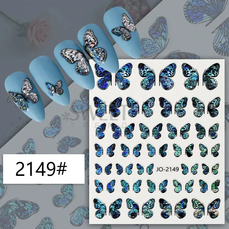 Joskaa 5D Black And White Butterfly Nails Stickers Luxury Embossed Nail Art Decals Cool Girl Text Lettering Sticker Manicure Decoration