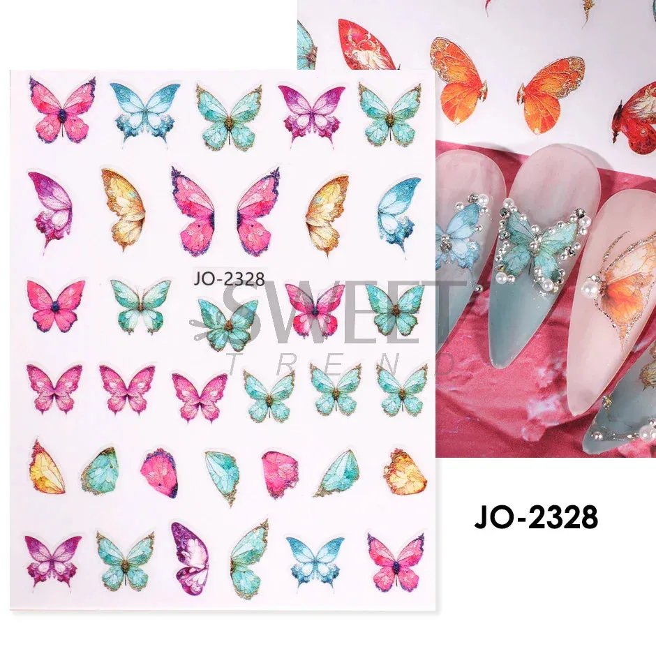 Joskaa 5D Black And White Butterfly Nails Stickers Luxury Embossed Nail Art Decals Cool Girl Text Lettering Sticker Manicure Decoration