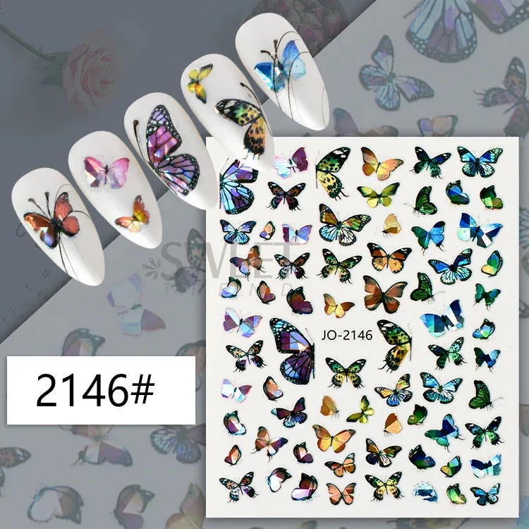 Joskaa 5D Black And White Butterfly Nails Stickers Luxury Embossed Nail Art Decals Cool Girl Text Lettering Sticker Manicure Decoration