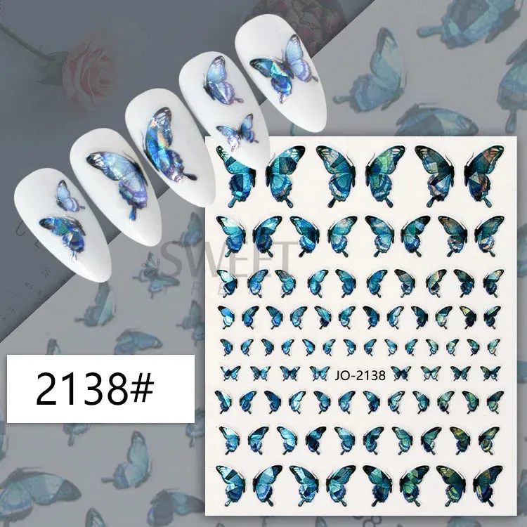 Joskaa 5D Black And White Butterfly Nails Stickers Luxury Embossed Nail Art Decals Cool Girl Text Lettering Sticker Manicure Decoration