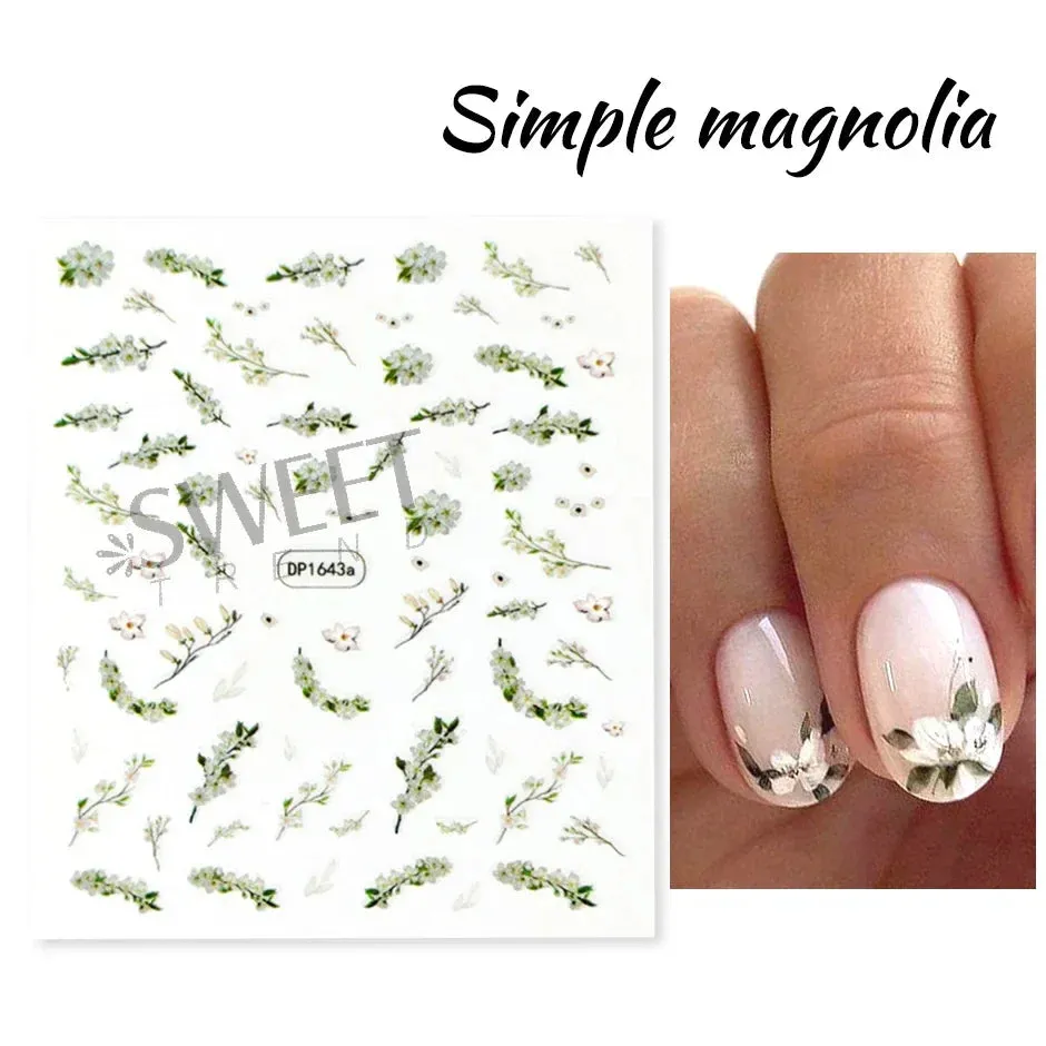 Joskaa Fresh Spring Simple Flower Nail Decoration Stickers Magnolia Sakura Floral Pattern Elegant Adhesive Sliders Manicure Decals LYDP