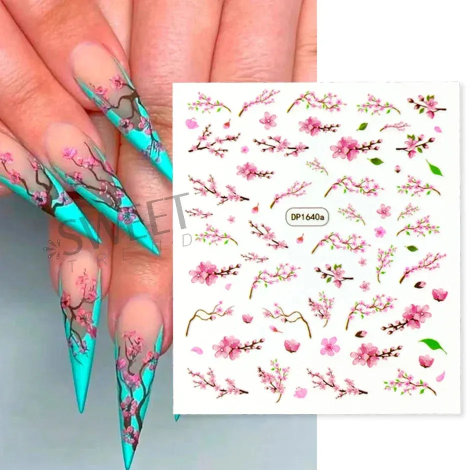 Joskaa Fresh Spring Simple Flower Nail Decoration Stickers Magnolia Sakura Floral Pattern Elegant Adhesive Sliders Manicure Decals LYDP