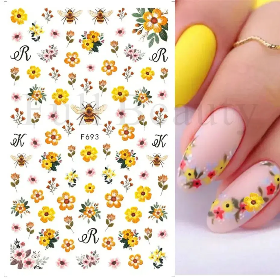 Joskaa Fresh Spring Simple Flower Nail Decoration Stickers Magnolia Sakura Floral Pattern Elegant Adhesive Sliders Manicure Decals LYDP