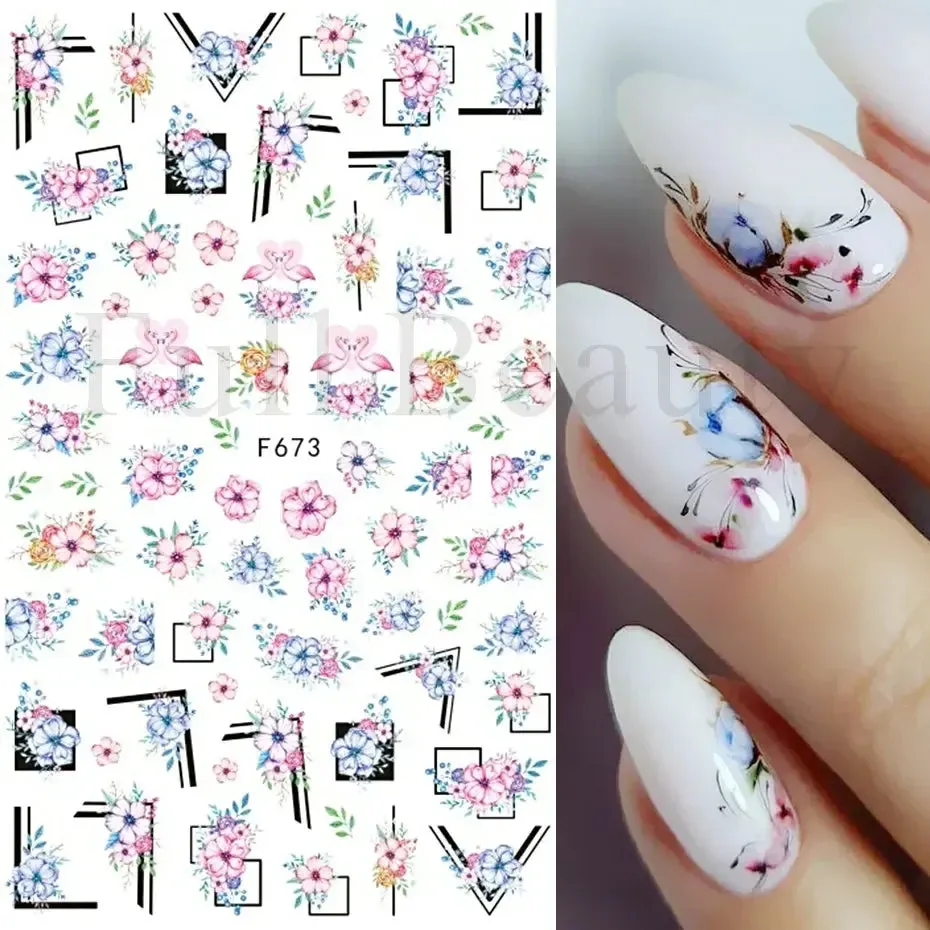 Joskaa Fresh Spring Simple Flower Nail Decoration Stickers Magnolia Sakura Floral Pattern Elegant Adhesive Sliders Manicure Decals LYDP