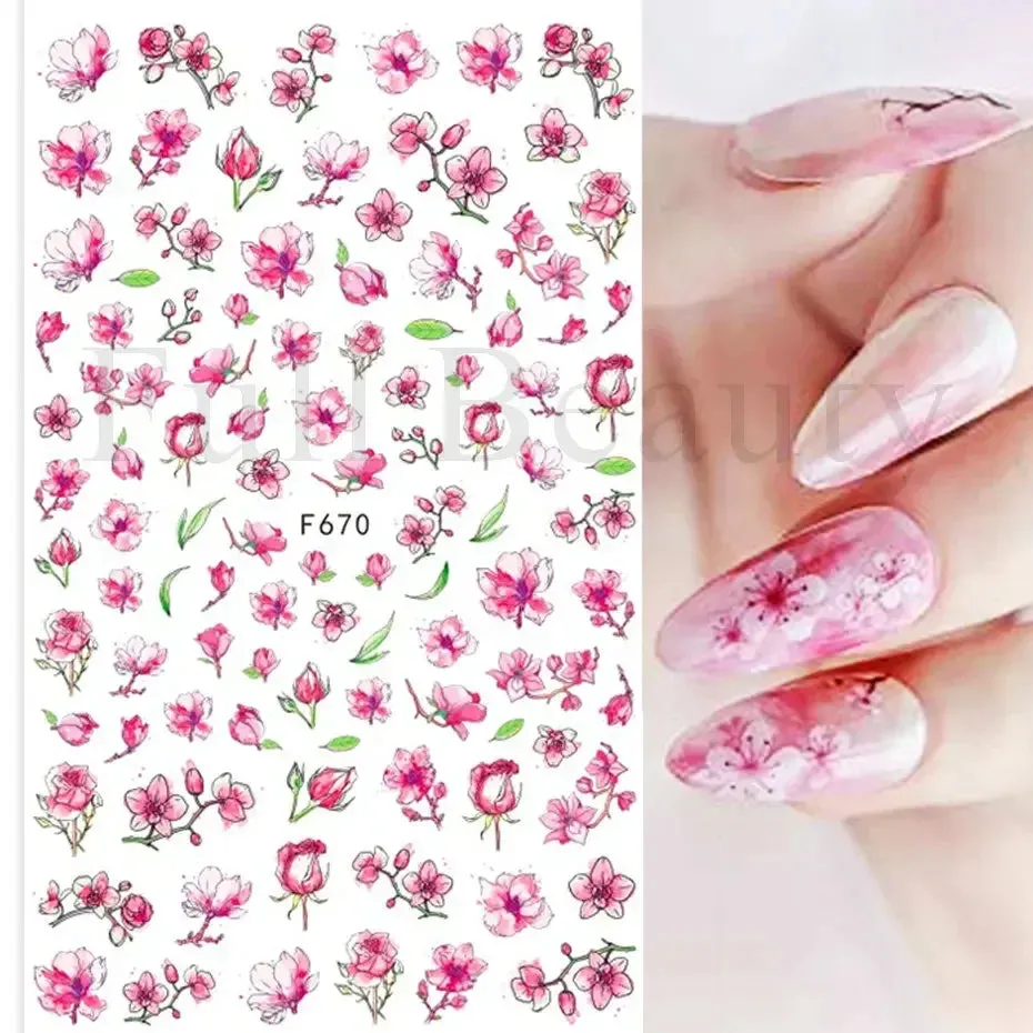 Joskaa Fresh Spring Simple Flower Nail Decoration Stickers Magnolia Sakura Floral Pattern Elegant Adhesive Sliders Manicure Decals LYDP