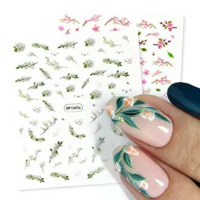 Joskaa Fresh Spring Simple Flower Nail Decoration Stickers Magnolia Sakura Floral Pattern Elegant Adhesive Sliders Manicure Decals LYDP