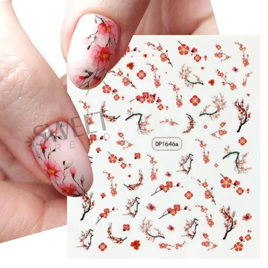 Joskaa Fresh Spring Simple Flower Nail Decoration Stickers Magnolia Sakura Floral Pattern Elegant Adhesive Sliders Manicure Decals LYDP