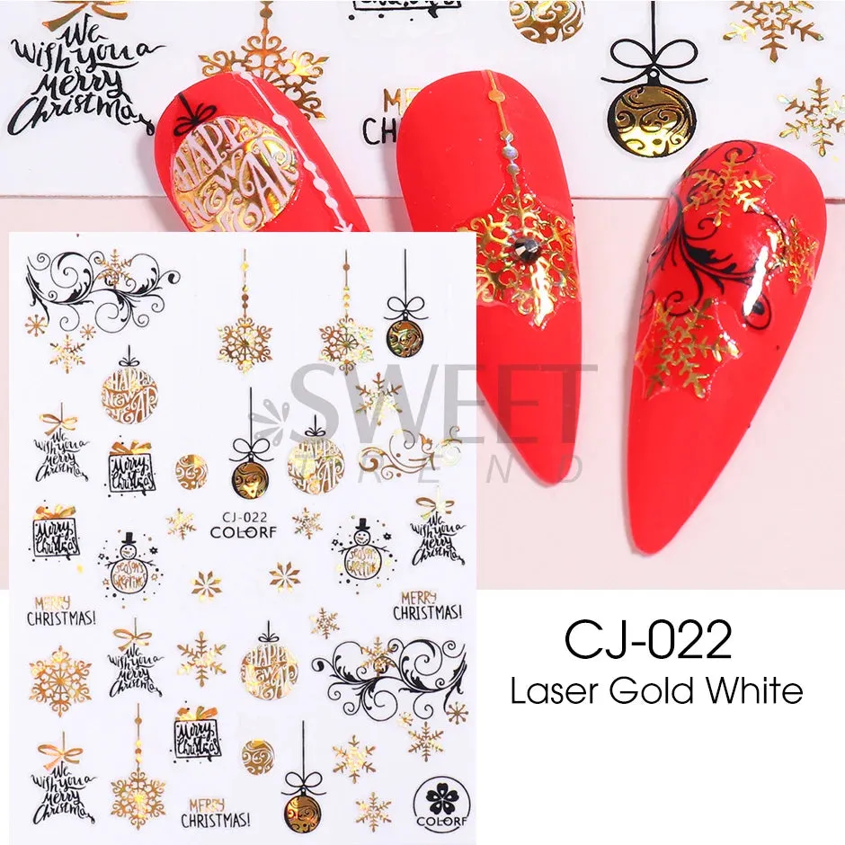 Joskaa Laser Red Christmas Nail Art Stickers 3D Cartoon Santa Snowman Xmas Tree Adhesive Sliders Winter New Year Manicure Decor LYCJ027