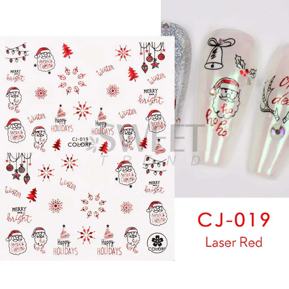 Joskaa Laser Red Christmas Nail Art Stickers 3D Cartoon Santa Snowman Xmas Tree Adhesive Sliders Winter New Year Manicure Decor LYCJ027