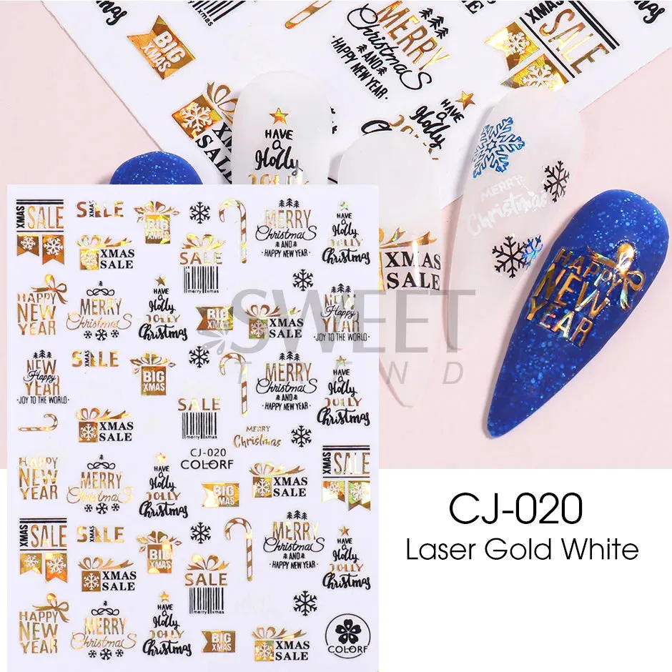 Joskaa Laser Red Christmas Nail Art Stickers 3D Cartoon Santa Snowman Xmas Tree Adhesive Sliders Winter New Year Manicure Decor LYCJ027