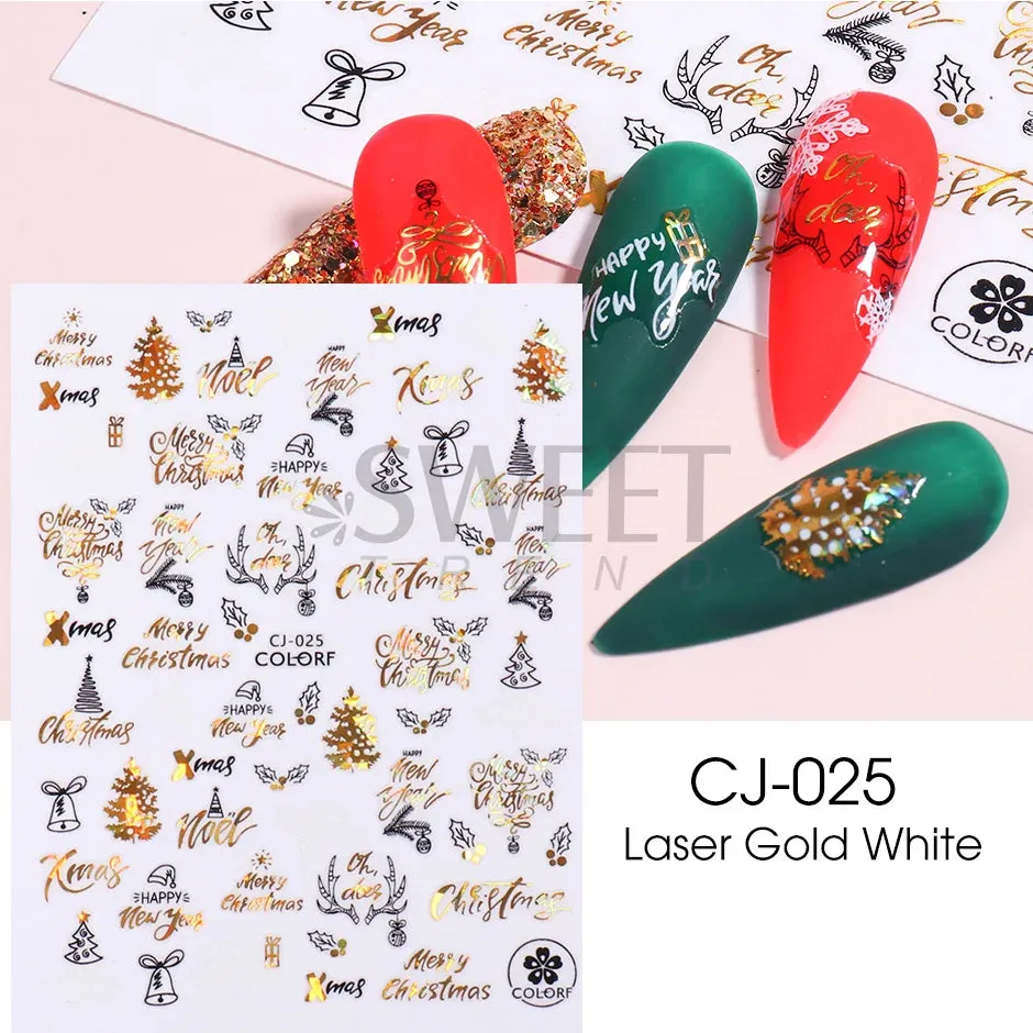 Joskaa Laser Red Christmas Nail Art Stickers 3D Cartoon Santa Snowman Xmas Tree Adhesive Sliders Winter New Year Manicure Decor LYCJ027