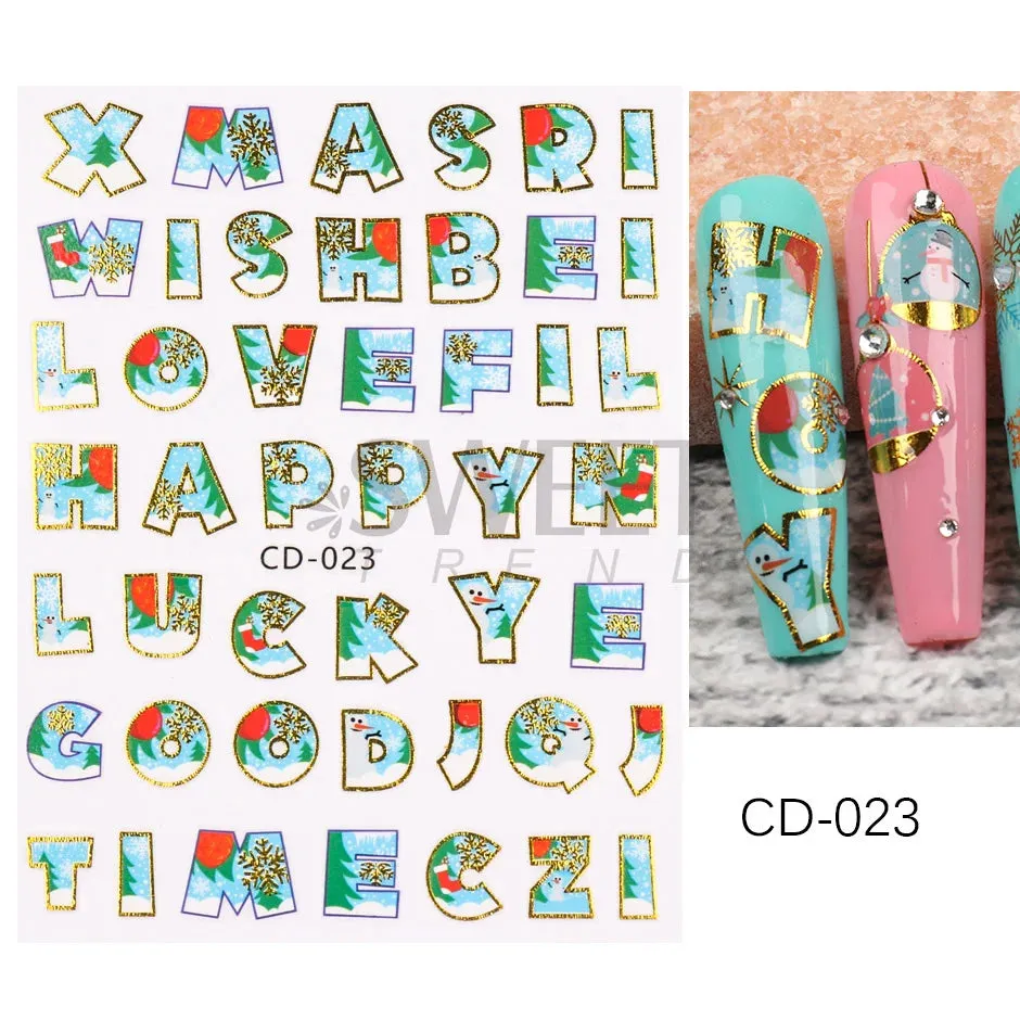 Joskaa Laser Red Christmas Nail Art Stickers 3D Cartoon Santa Snowman Xmas Tree Adhesive Sliders Winter New Year Manicure Decor LYCJ027