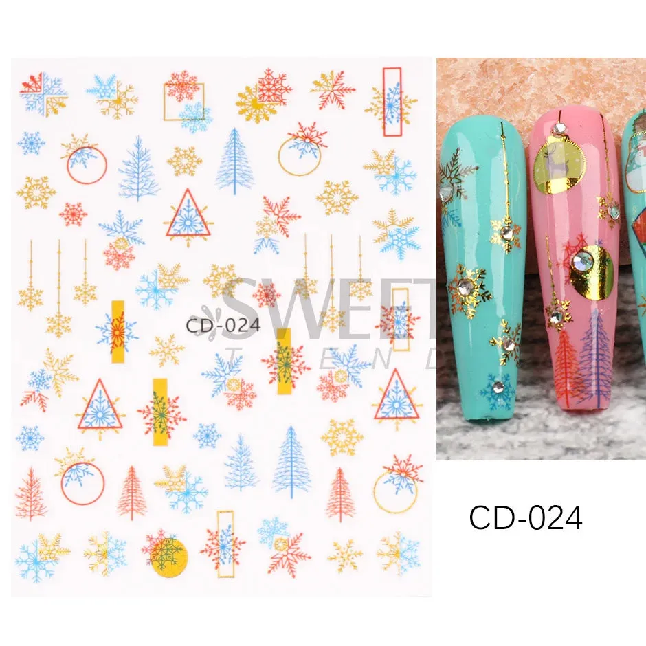 Joskaa Laser Red Christmas Nail Art Stickers 3D Cartoon Santa Snowman Xmas Tree Adhesive Sliders Winter New Year Manicure Decor LYCJ027