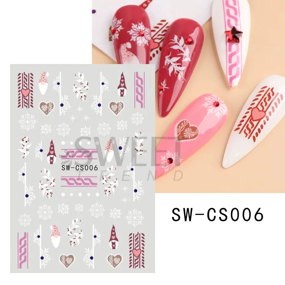 Joskaa Laser Red Christmas Nail Art Stickers 3D Cartoon Santa Snowman Xmas Tree Adhesive Sliders Winter New Year Manicure Decor LYCJ027