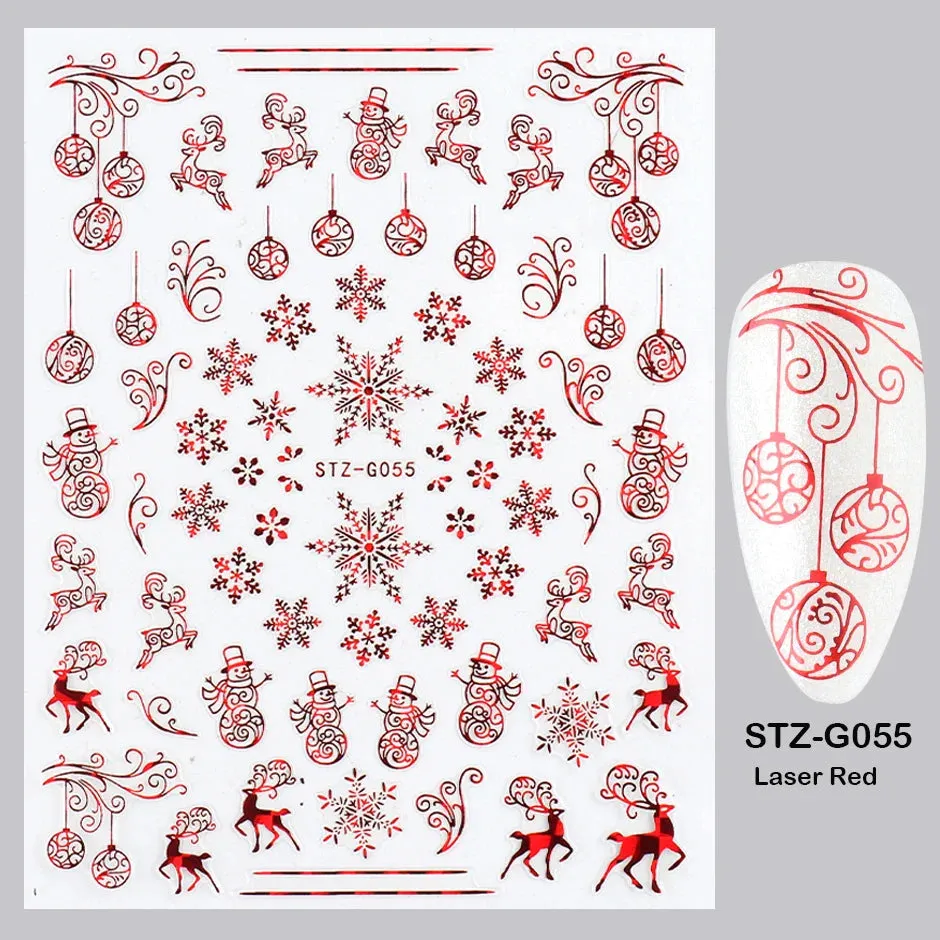 Joskaa Laser Red Christmas Nail Art Stickers 3D Cartoon Santa Snowman Xmas Tree Adhesive Sliders Winter New Year Manicure Decor LYCJ027