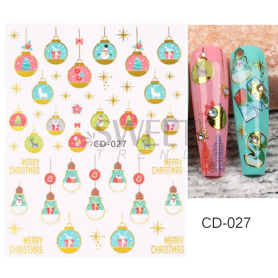 Joskaa Laser Red Christmas Nail Art Stickers 3D Cartoon Santa Snowman Xmas Tree Adhesive Sliders Winter New Year Manicure Decor LYCJ027