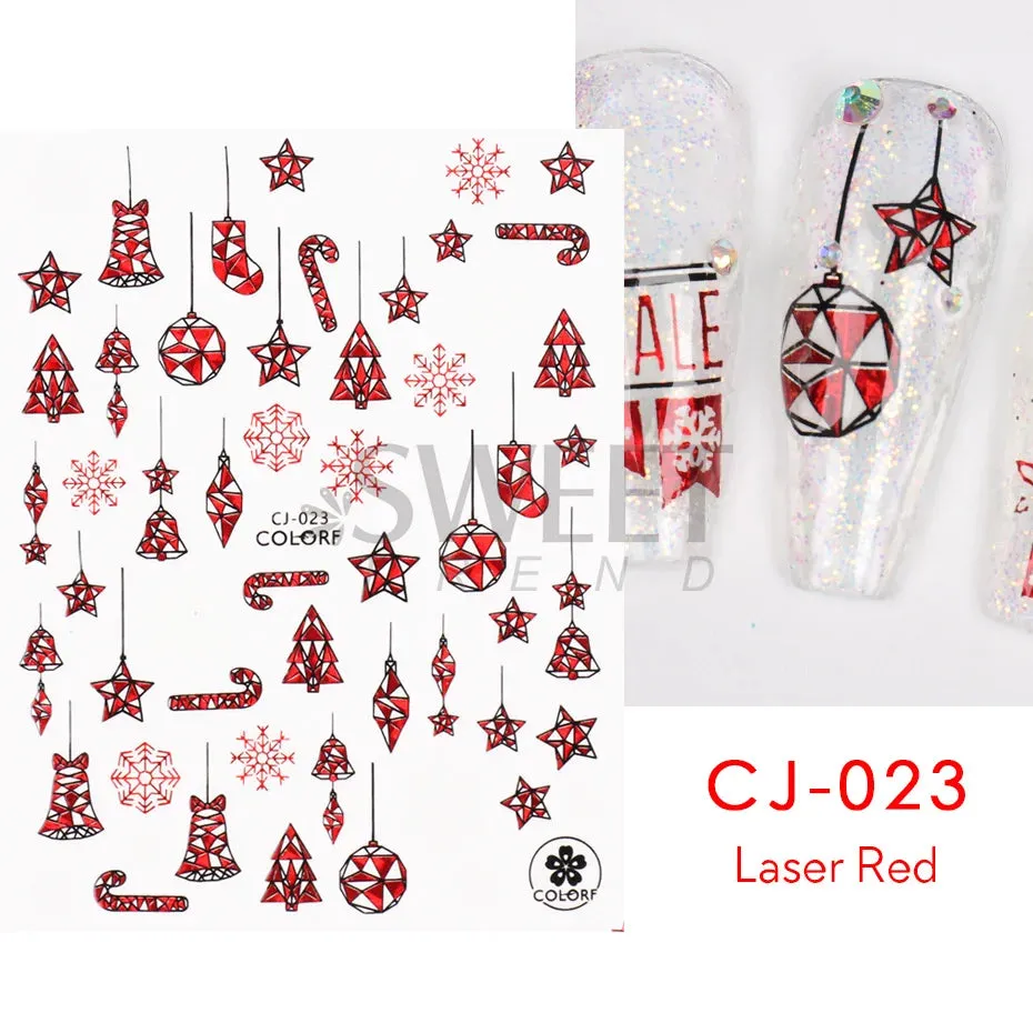 Joskaa Laser Red Christmas Nail Art Stickers 3D Cartoon Santa Snowman Xmas Tree Adhesive Sliders Winter New Year Manicure Decor LYCJ027