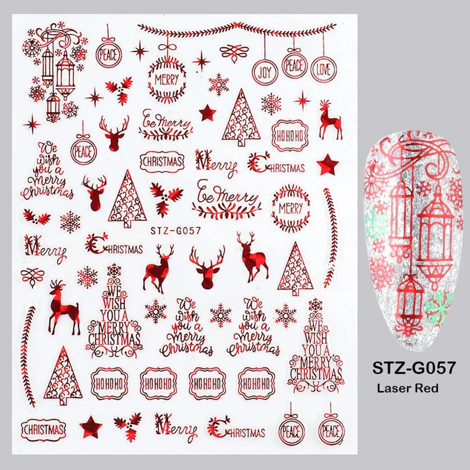 Joskaa Laser Red Christmas Nail Art Stickers 3D Cartoon Santa Snowman Xmas Tree Adhesive Sliders Winter New Year Manicure Decor LYCJ027