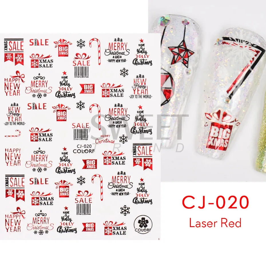 Joskaa Laser Red Christmas Nail Art Stickers 3D Cartoon Santa Snowman Xmas Tree Adhesive Sliders Winter New Year Manicure Decor LYCJ027