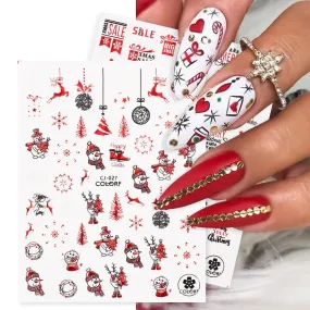 Joskaa Laser Red Christmas Nail Art Stickers 3D Cartoon Santa Snowman Xmas Tree Adhesive Sliders Winter New Year Manicure Decor LYCJ027