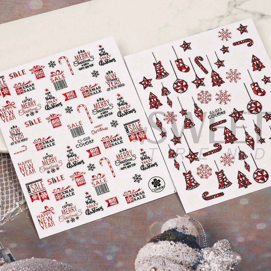Joskaa Laser Red Christmas Nail Art Stickers 3D Cartoon Santa Snowman Xmas Tree Adhesive Sliders Winter New Year Manicure Decor LYCJ027