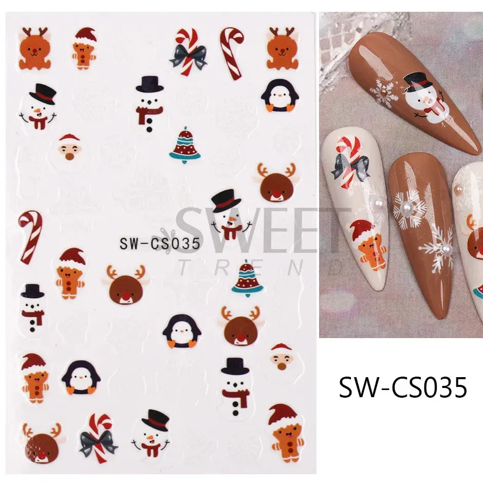 Joskaa Laser Red Christmas Nail Art Stickers 3D Cartoon Santa Snowman Xmas Tree Adhesive Sliders Winter New Year Manicure Decor LYCJ027