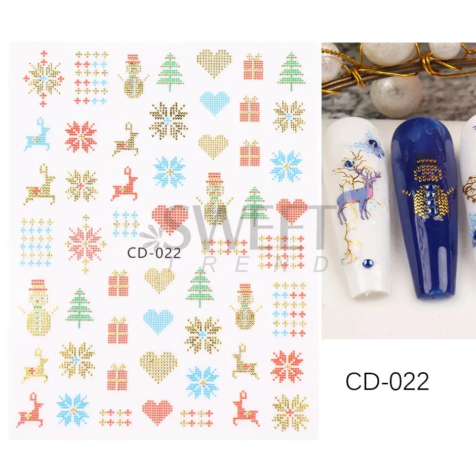 Joskaa Laser Red Christmas Nail Art Stickers 3D Cartoon Santa Snowman Xmas Tree Adhesive Sliders Winter New Year Manicure Decor LYCJ027