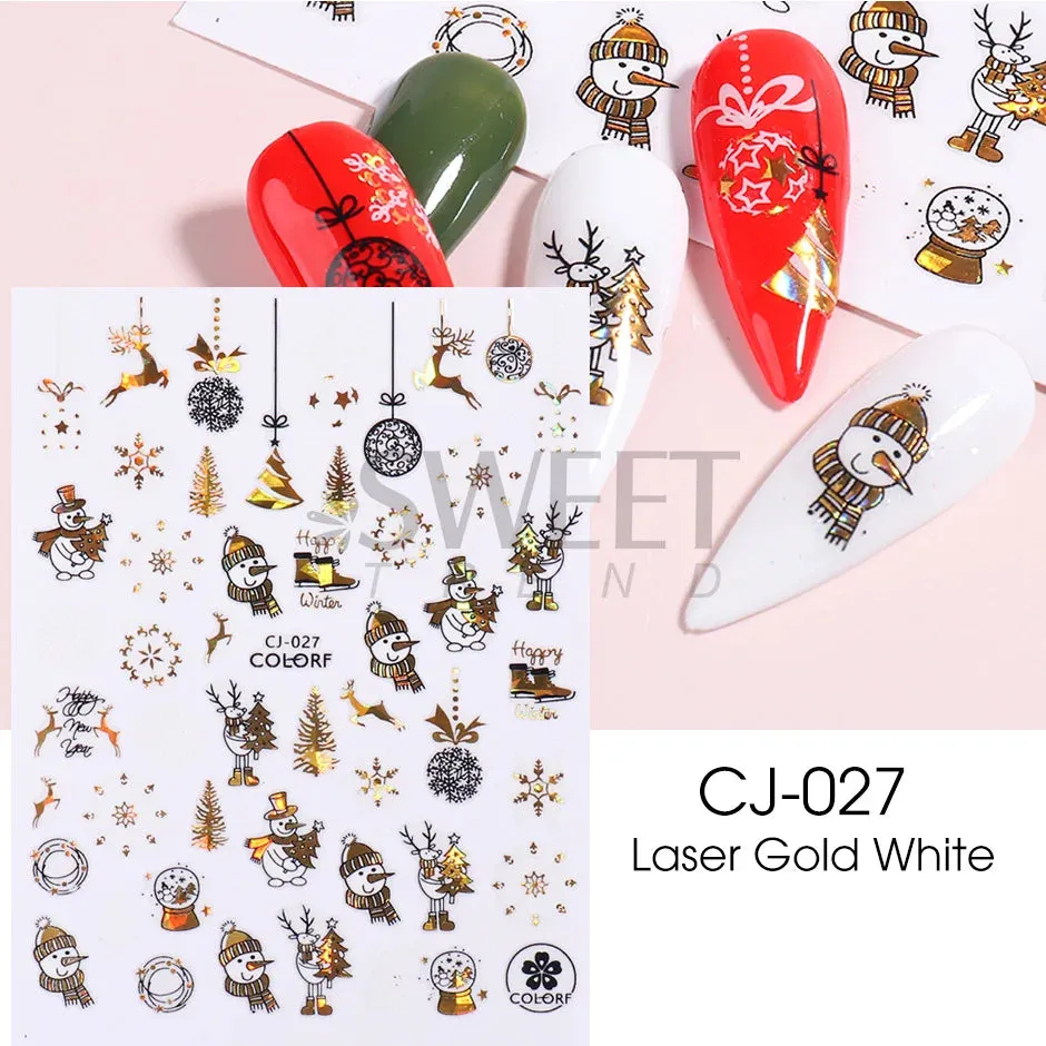 Joskaa Laser Red Christmas Nail Art Stickers 3D Cartoon Santa Snowman Xmas Tree Adhesive Sliders Winter New Year Manicure Decor LYCJ027