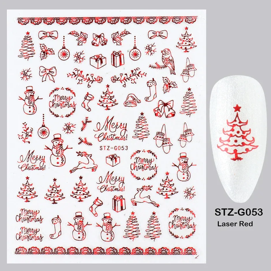 Joskaa Laser Red Christmas Nail Art Stickers 3D Cartoon Santa Snowman Xmas Tree Adhesive Sliders Winter New Year Manicure Decor LYCJ027