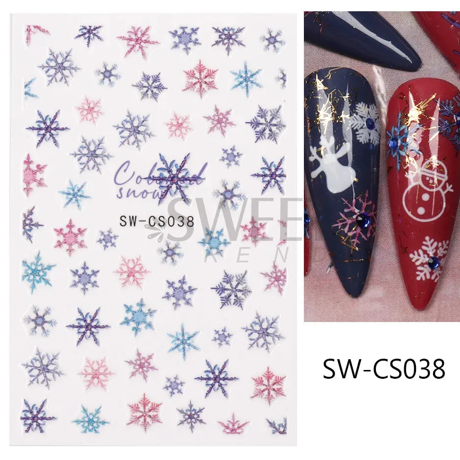 Joskaa Laser Red Christmas Nail Art Stickers 3D Cartoon Santa Snowman Xmas Tree Adhesive Sliders Winter New Year Manicure Decor LYCJ027