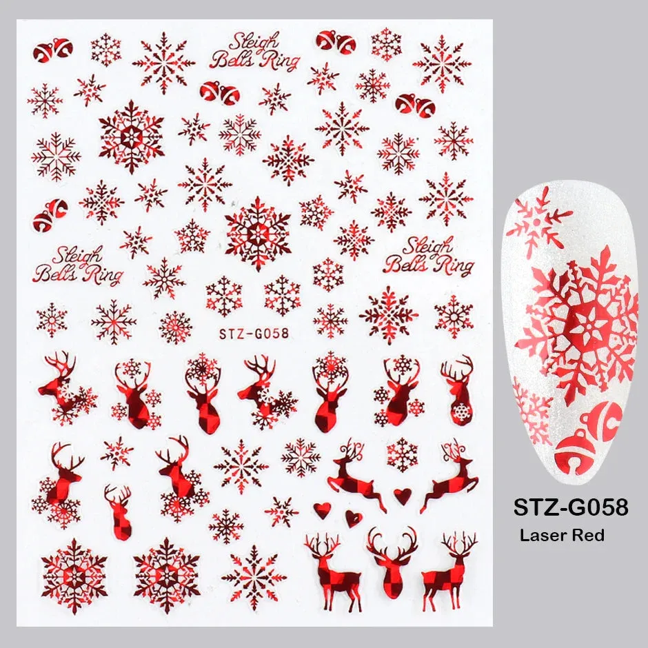 Joskaa Laser Red Christmas Nail Art Stickers 3D Cartoon Santa Snowman Xmas Tree Adhesive Sliders Winter New Year Manicure Decor LYCJ027