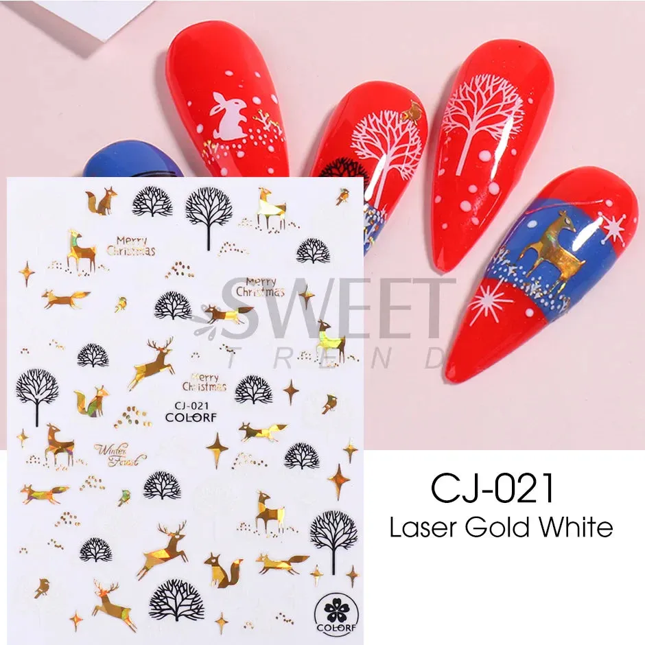 Joskaa Laser Red Christmas Nail Art Stickers 3D Cartoon Santa Snowman Xmas Tree Adhesive Sliders Winter New Year Manicure Decor LYCJ027