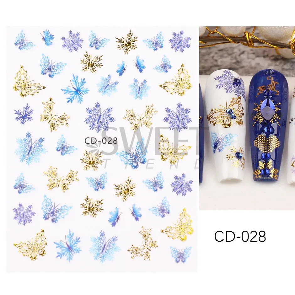 Joskaa Laser Red Christmas Nail Art Stickers 3D Cartoon Santa Snowman Xmas Tree Adhesive Sliders Winter New Year Manicure Decor LYCJ027