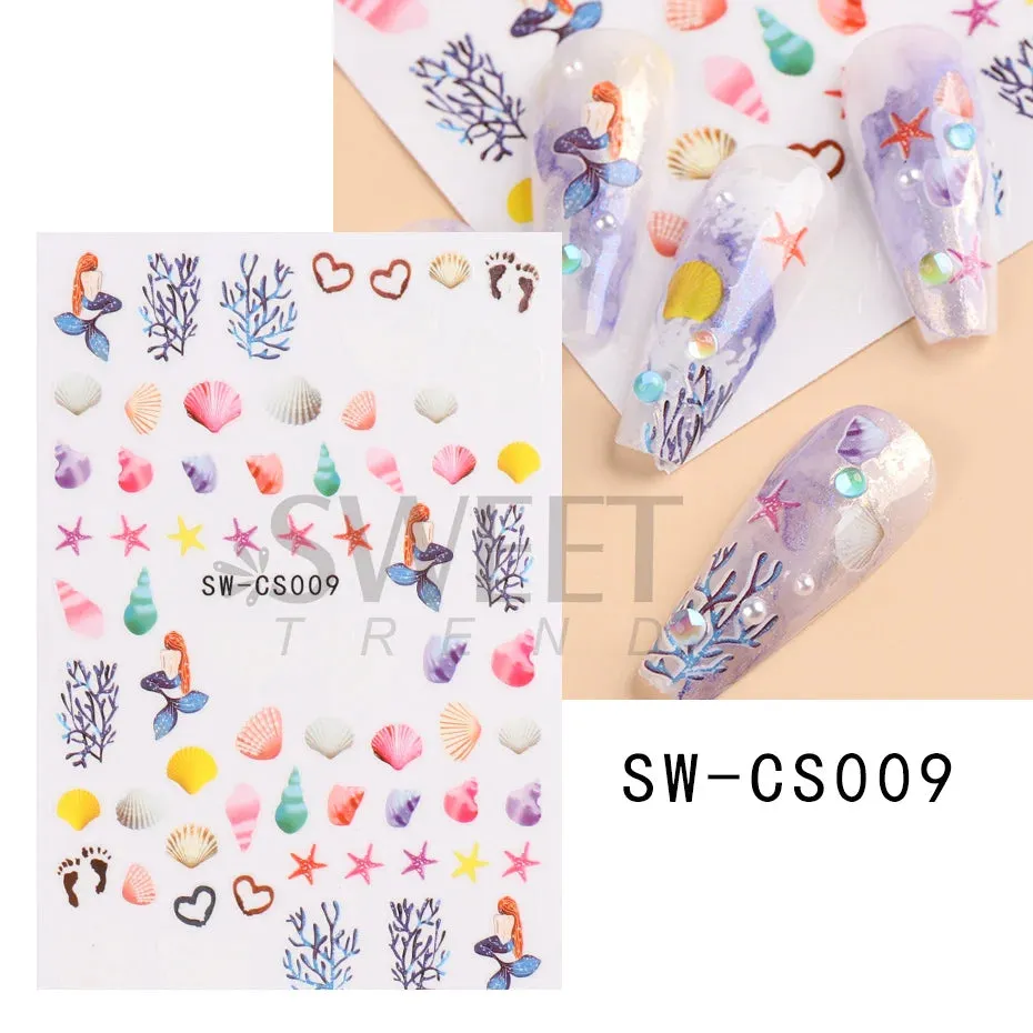 Joskaa Laser Red Christmas Nail Art Stickers 3D Cartoon Santa Snowman Xmas Tree Adhesive Sliders Winter New Year Manicure Decor LYCJ027
