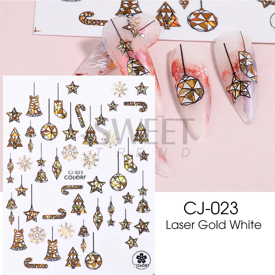 Joskaa Laser Red Christmas Nail Art Stickers 3D Cartoon Santa Snowman Xmas Tree Adhesive Sliders Winter New Year Manicure Decor LYCJ027