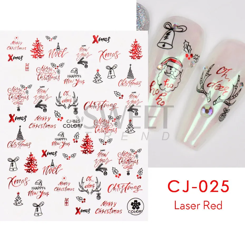 Joskaa Laser Red Christmas Nail Art Stickers 3D Cartoon Santa Snowman Xmas Tree Adhesive Sliders Winter New Year Manicure Decor LYCJ027