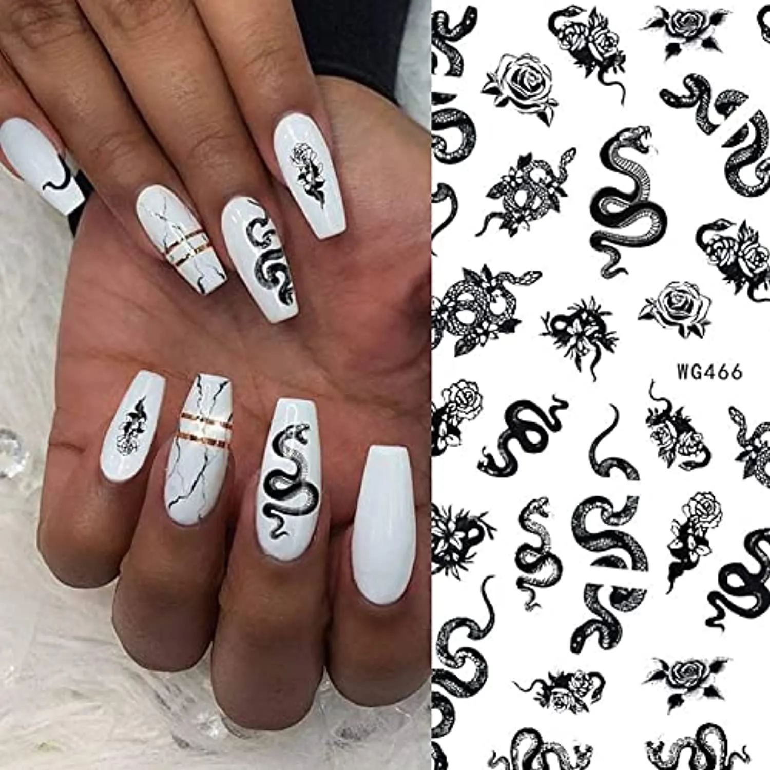 Kalolary 6 Sheets Snake Nail Art Stickers, 3D Nail Self-Adhesive Hot Snake Flower Pattern Nail Sticker Decals for Women Girls Nail Design Decoration DIY Decor Nail Art Accessories