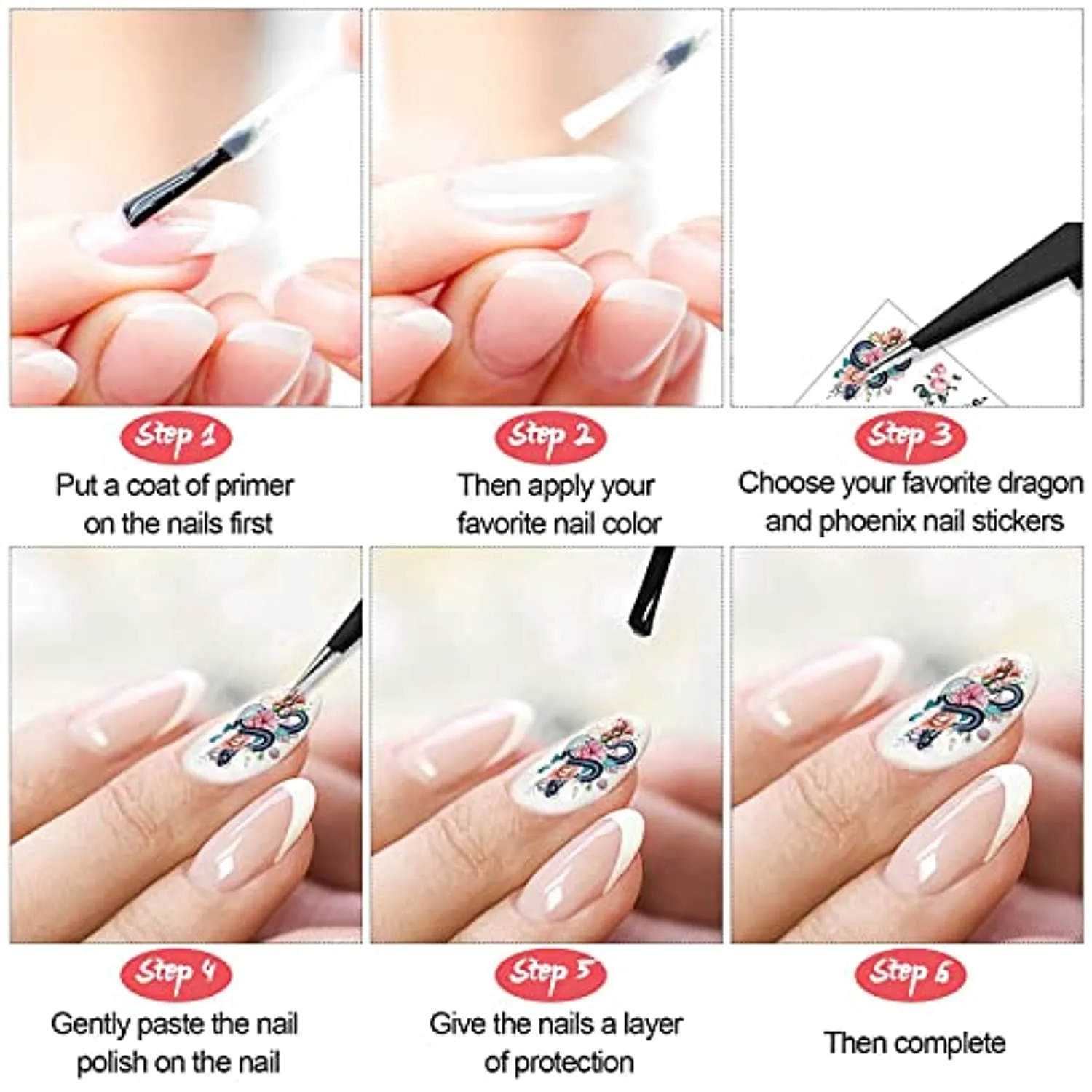 Kalolary 6 Sheets Snake Nail Art Stickers, 3D Nail Self-Adhesive Hot Snake Flower Pattern Nail Sticker Decals for Women Girls Nail Design Decoration DIY Decor Nail Art Accessories